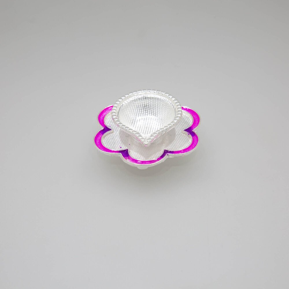 Attractive Pink Border Silver Diya-224019