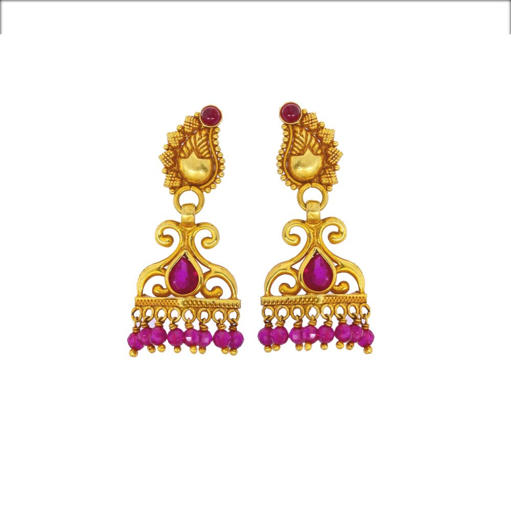 Leafy pattern 22k gold jhumki design-214015